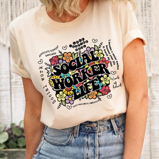 Wildflower Social Worker Shirt Advocate Support Empower Retro Shirt For Social Worker Social Worker Gift UKTD100310 - Image 2